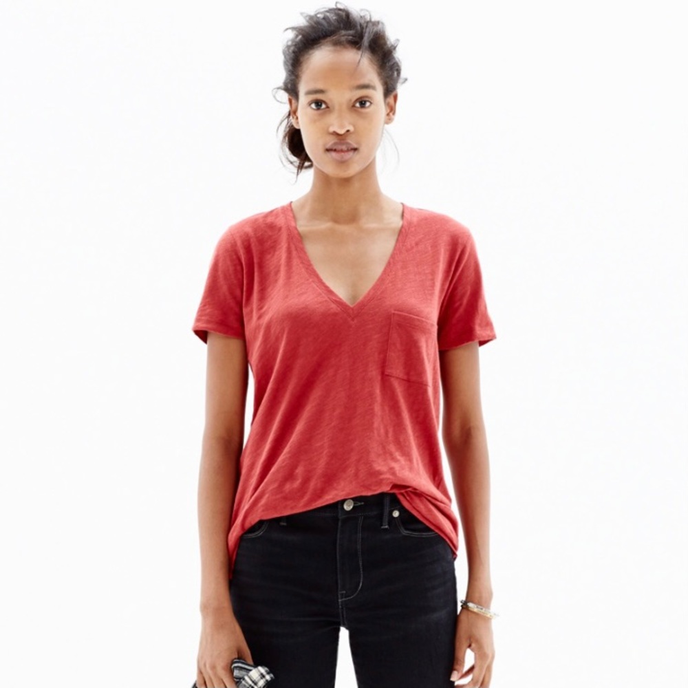 Madewell V Neck Pocket Tee Red